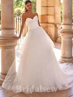 A-line Strapless Unique Gorgeous Vintage Dream Beach Long Wedding Dresses, Bridal Gown WD523