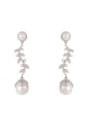 Baroque Pearl Trailing Flowers Earrings Silver