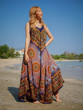 Black Orange Paisley Mandala Boho Jumpsuit