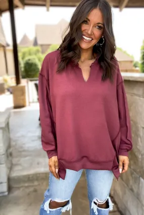 Blissfully Marsala Fleece French Terry Top