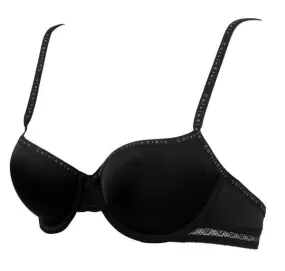 Branded trim t-shirt bra [Black]