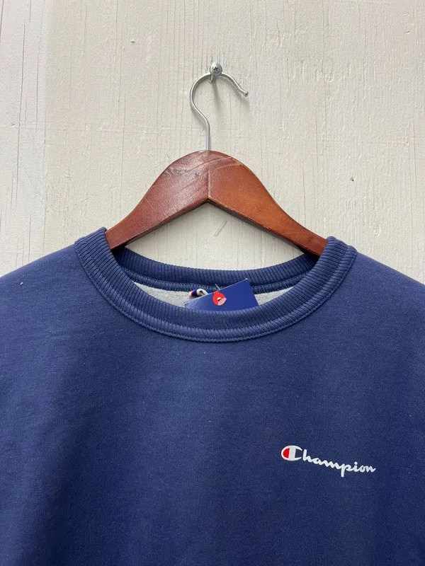 Champion Powerblend Fleece Crew Script Logo Classic Sky Blue GF88H Y08160 93O