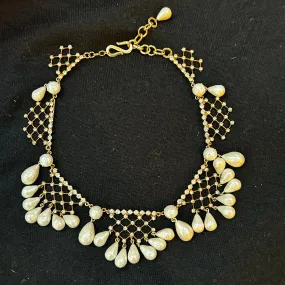 Dior Vintage Drop Pearl & Crystal Filigree Necklace