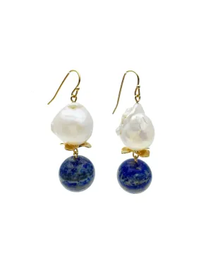 Freshwater Pearl With Lapis Lazuli Hook Earrings AE010