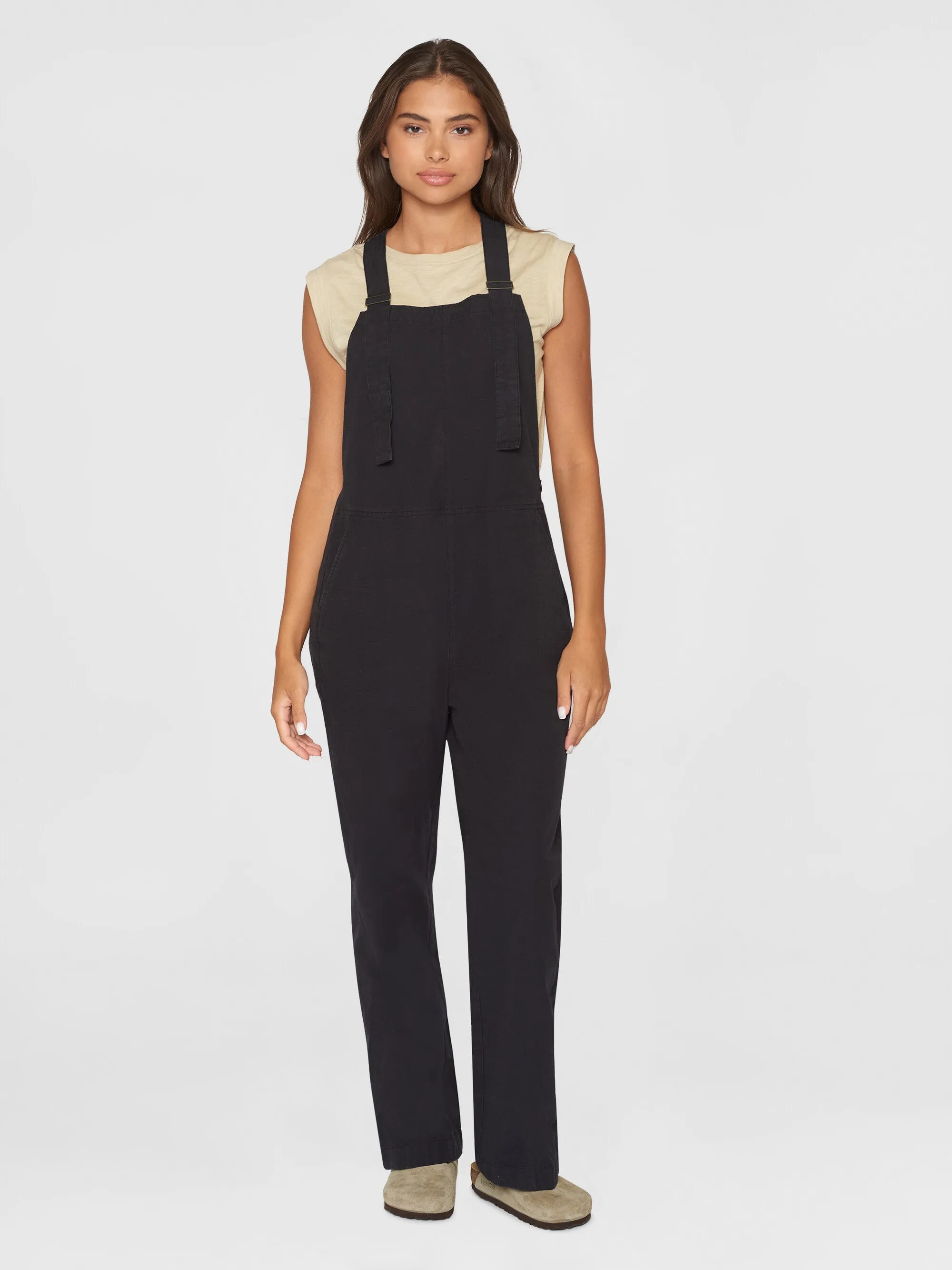 GALE straight slub yarn jumpsuit - GOTS/Vegan - Black Jet