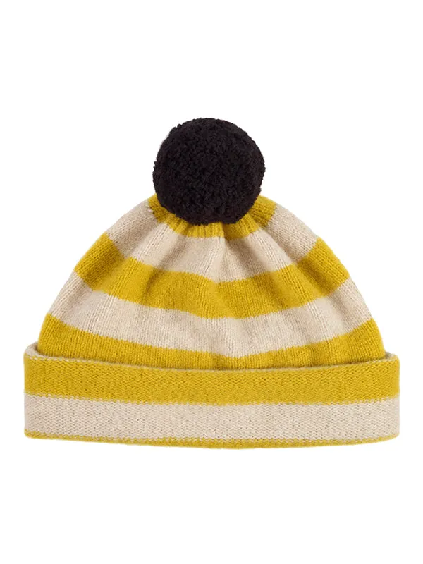 Stripe Pompom Hat Black & Military