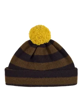 Stripe Pompom Hat Black & Military