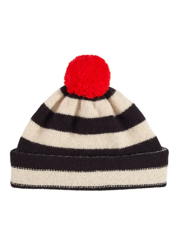 Stripe Pompom Hat Black & Military